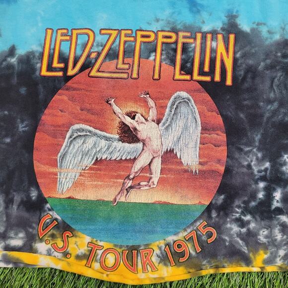 Led-Zeppelin 1975 U.S. Tour Tie-Dye Cropped Shirt Womens 2XL 25x17 Icarus - Picture 3 of 11